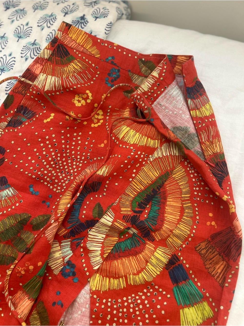 FARM Rio Red Midi Wrap Skirt with Multicolor Tassel Detail - Picture 3 of 6